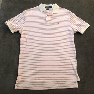 Men’s pink & white stripped polo